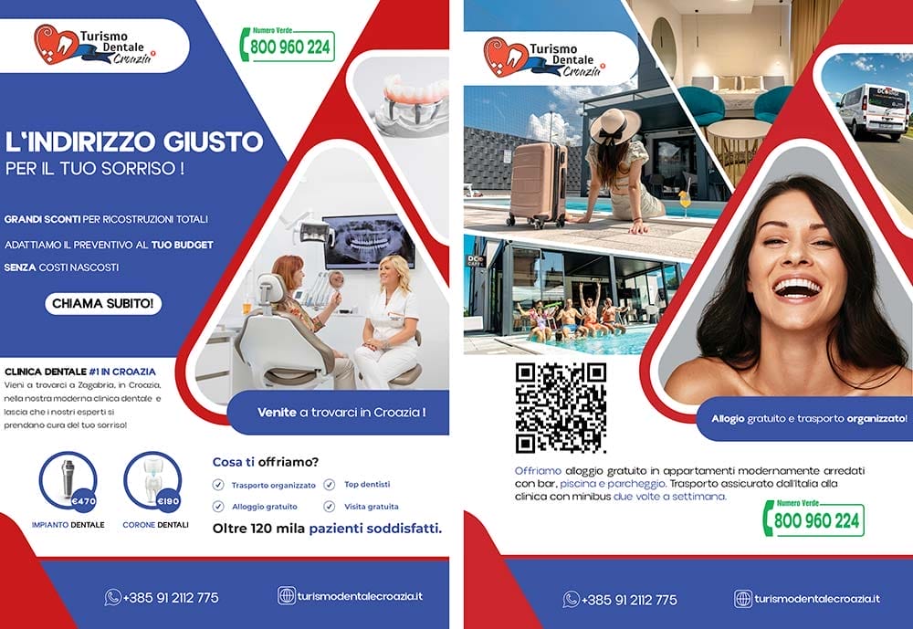 Volantino per turismo dentale distribuito in 50.000 copie da TiPubblicizziamo con una distribuzione capillare da Lissone a Paderno Dugnano per massimizzare la copertura del target.
