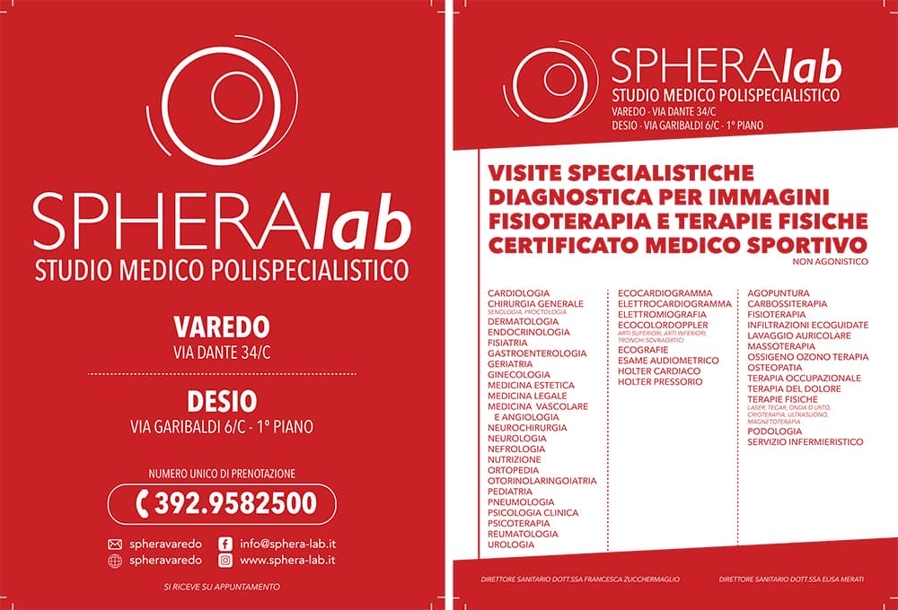 Volantino studio medico polispecialistico SPHERAlab per apertura nuova sede Desio - campagna volantinaggio Ti Pubblicizziamo