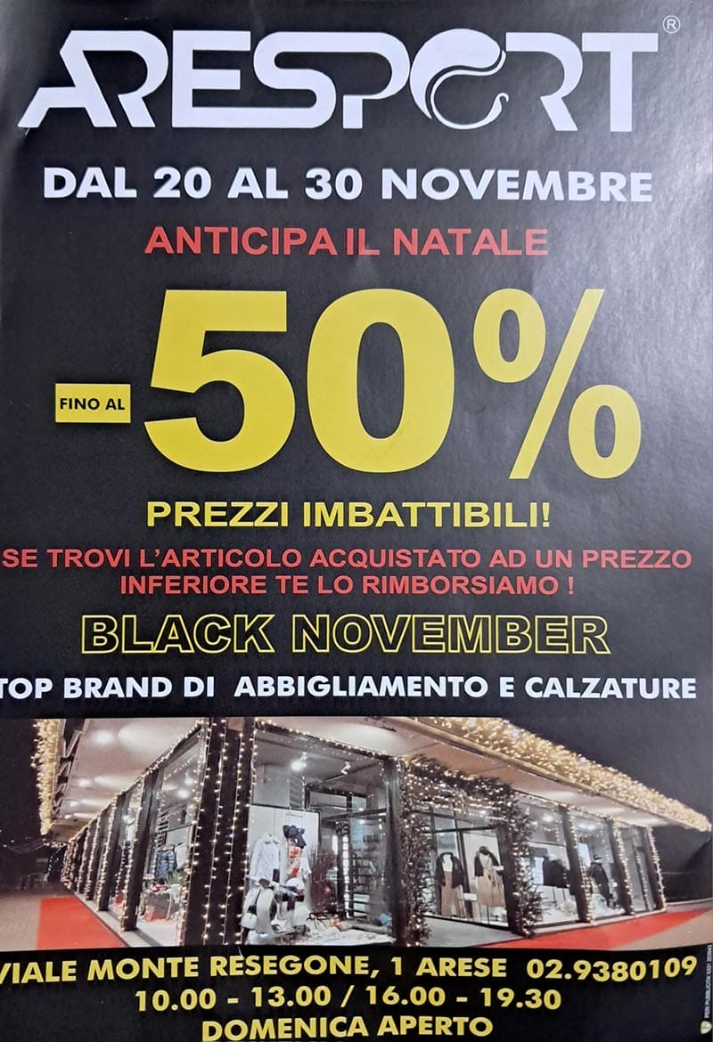 Volantino Black November Aresport Arese sconti fino 50 percento abbigliamento calzature