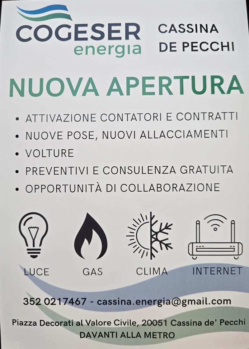 Volantino apertura Cogeser Energia Cassina de Pecchi luce gas clima internet